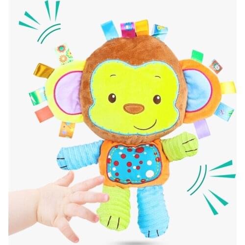 Baby Plush Stuffed Animals Appease Toys With Rattle Squeaker Rustle Hand Bell Colorful Ribions for 0-3 Years Old Kids Children