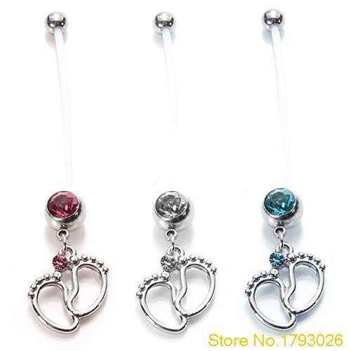 Flexible Navel Piercing Pregnancy Maternity Bar Ring Body Belly Piercing Baby Feet cool design 4U39