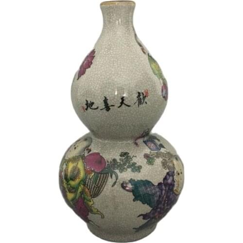Chinese Old Porcelain Vase Pastel Cracked Glaze Jubilant Gourd Bottle