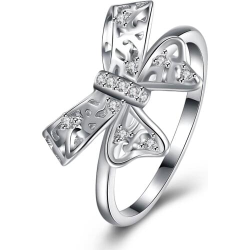 ZEMIOR 925 Sterling Silver Cute Hollow Butterfly Rings For Women Exquisite Cubic Zirconia Engagement Ring Female Jewelry