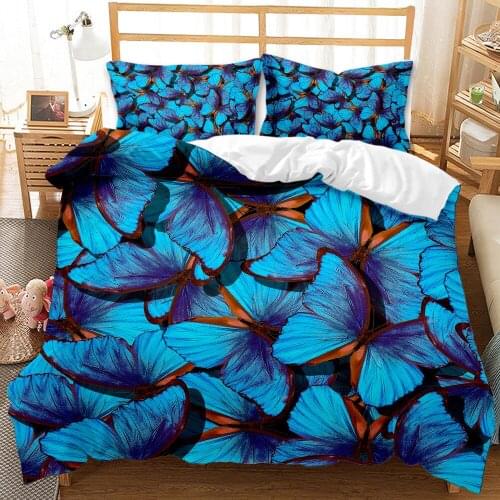Blue Butterfly Bedding Set Animal Elegant Luxury 3d Duvet Cover Set Comforter Bed Linen Twin Queen King Single Size Gift Fashion