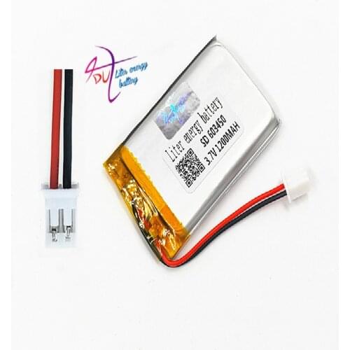 JST PH 2.0mm 2pin 3.7V 1200mAh Lithium Polymer LiPo Rechargeable Battery connector For GPS DVD video game PAD E-books 603450