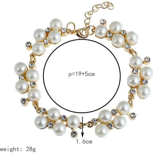 LZHLQ Cute Imitation Pearl Crystal Bracelet For Women 2021 Fashion Bride Jewelry Geometric Metal Rhinestone Cuff Bracelet