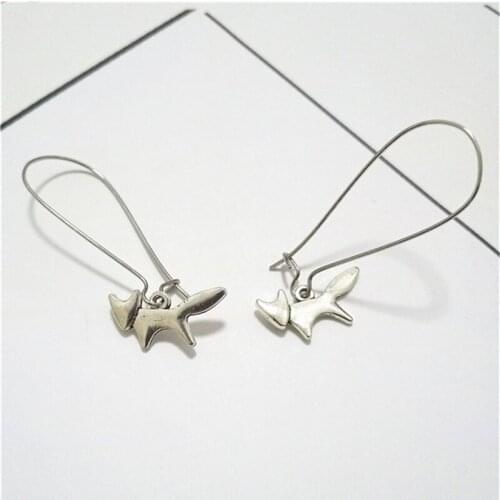 Antique Silver Color Tiny Fox Earrings, Animal Charms Earrings, Wire Earrings, Long Earrings for Woman, Handmade Earrings