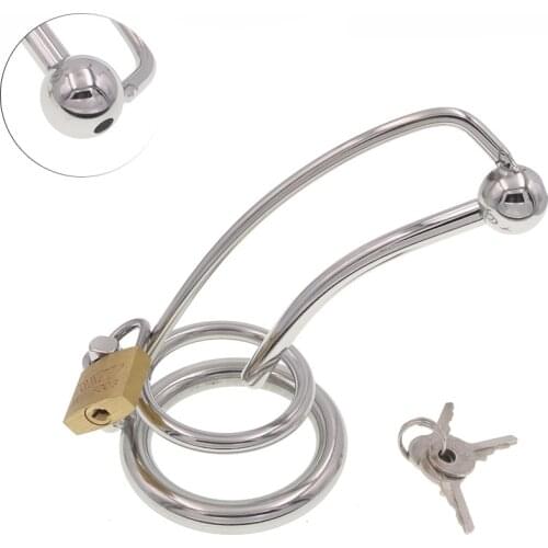 Male Urethra Plug Cock Cage Stainless Steel Catheter Dilator Penis Ring Scrotum Bondage Chasity Lock Masturbator Sex Toy for Men