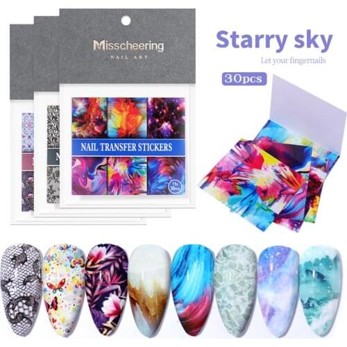 Nail Art Decoration Set 30pcs Transfer Foil Nail Stickers Nail Decals Wraps DIY Fashion Wraps Tips Manicure Tools