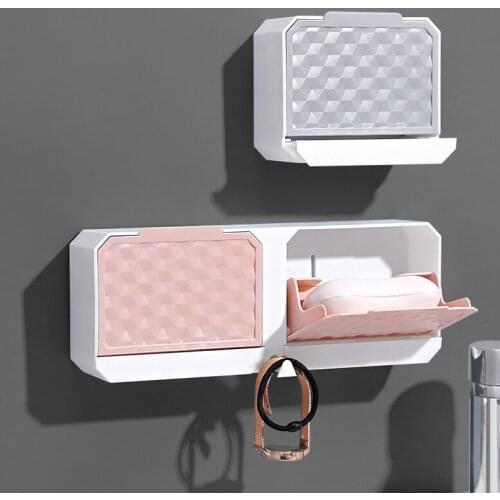 Wall Mounted No Drilling Soap Box with Drain Plate Self Adhesive Soap Holder Bathroom Accessories LBShipping