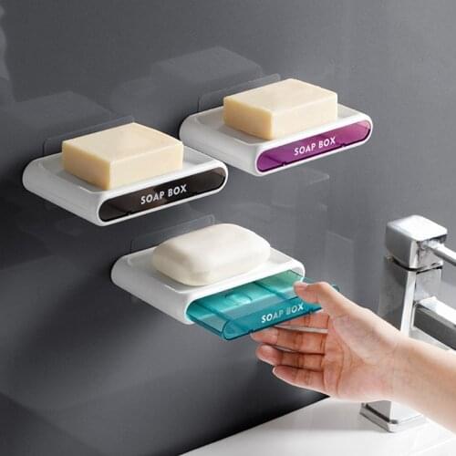 Wall Mounted Drawer Soap Dishes Bathroom Soap Rack Sponge Holder No Drilling Soap Storage Tray for Bathroom&Kitchen Sink