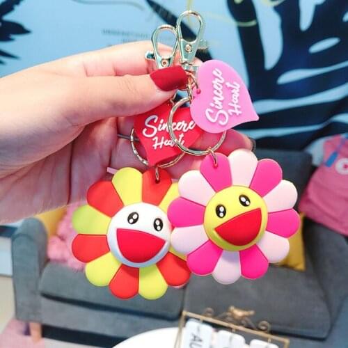 New Fashion Colorful Sunflower Anime Key Chain High Quality PVC Flowers Keyring Cute Toys Keychain Birthday Gift Unisex New