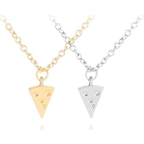 10 new Geometric Triangle Pizza Cake Necklace lucky Good Friends Necklace Cheese Food Necklace Clavicle Chain Pendant Jewelry