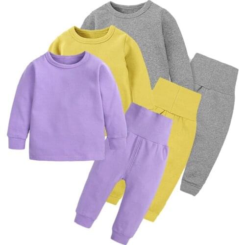 Baby clothes home service spring and autumn cotton solid color pajamas suit boys and girls casual clothes baby two-piece suit