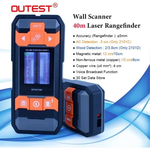 OUTEST Stud finder detector wall scanner sensor for AC+Metal(steel bar,copper pipe)+Cable+wood finder+40M rangefinder 2101C/D