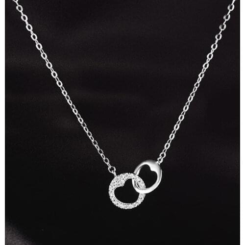 925 Sterling Silver Double Heart Circle Pendant Necklace Female Exquisite Zircon Clavicle Chain Necklace Wholesale