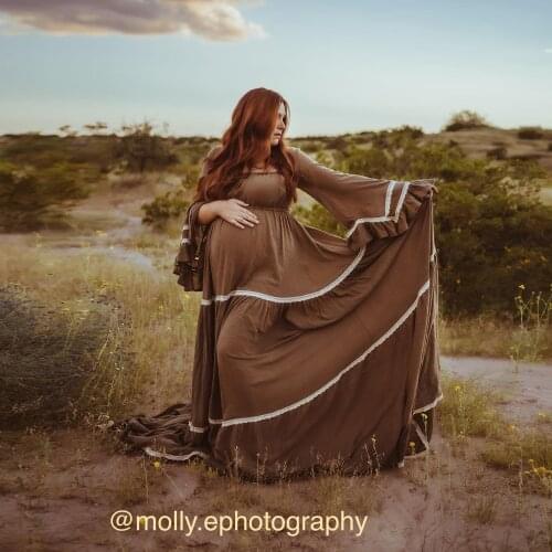 Don&Judy Long Train Retro Boho Maternity Photography Dresses Pregnancy Shoot Dress Long Women Maxi Maternity Gown Photo Prop