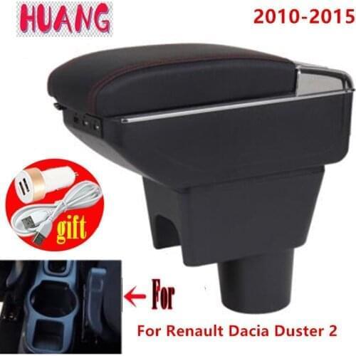 Rotatable heighten armrest box For Renault Dacia Duster 2 2010-2015 Central console storage box Cup holder PU Leather USB
