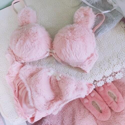 Fernan Kawaii Pink Teenagers Velvet Pijama 2 Piece Set Winter Cute Bunny Big Ears Pajama Women Home Clothes Underwear Lovely Pjs