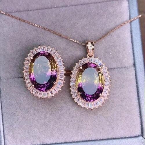 The Best Gift for Your loved Girl Ametrine jewelry set Natural Real Ametrine 925 sterling silver 1pc pendant,1pc ring