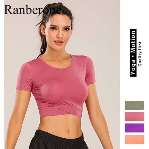 Sport Top Fitness Womens Tracksuit Solid Color Running Yoga Top Slim Sexy Short Sleeved T-shirt Yoga Clothes Gym Crop Top