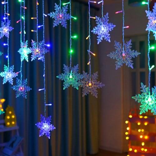LED night light Fairy Christmas lamp holiday lighting AC 220V EU plug snowflake 96 led Curtain String Light Garland Decoration