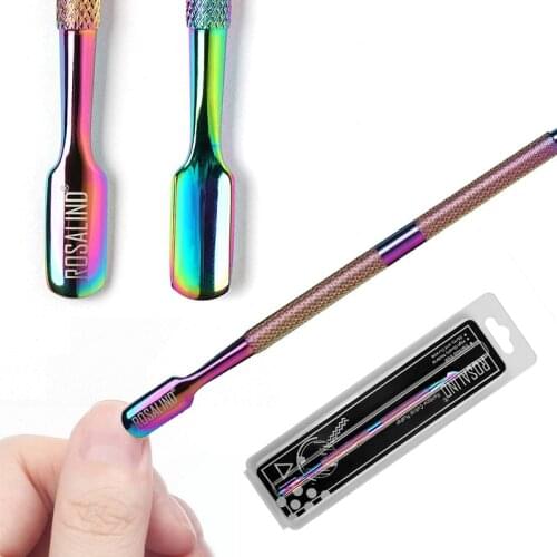 ROSALIND Cuticle Pusher Rainbow Stainless Steel Cuticle Nail Art Tools Pedicure Clean Nail Pusher Remover Tools