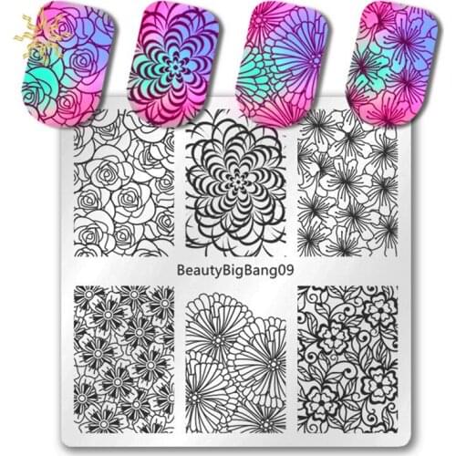 Beautybigbang 1Pcs Stainless Steel Nail Art Stamping Plates Flower Sexy Lace Striped Pattern Images Nail Mold Stencil Template