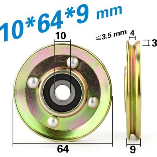 1pcs 10*64*9m U wheel V type metal elevator door wheel / wire rope thin guide wheel / suspension wheel pulley