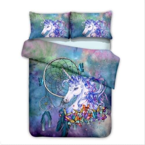 Comfortable Cartoon Bedding Queen size 3D Dreamcatcher Unicorn Duvet Cover Set Bohemian Bedclothes Boho bed set Home Decor