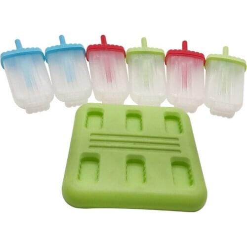 6 Cell Silicone Popsicle mold Popsicle Maker with handle Lolly Mould Tray Pan Kitchen Frozen Ice Cube Molds DIY Ice Cream Tools
