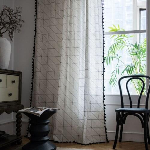 Nordic Geometric Printing Tassels Cotton Linen Kitchen Curtain Bay Window Curtain For Living Room Decoration Modern Home Decor