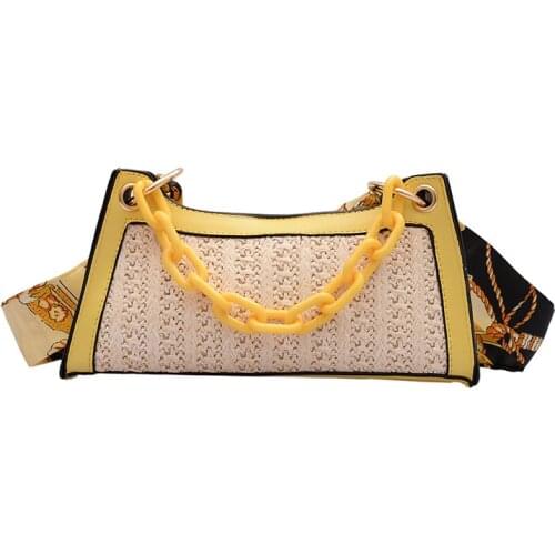 Bag Women 2020 Summer New Style Acrylic Chain Straw Underarm Woven Crossbody Bag Womens Single Shoulder Tote Bags