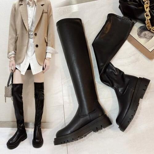 Women Mid-calf Boots Ladies Pu Leather Lace Up Platform Non Slip Short Boot Sewing Comfort Female Footwear 2021 New Winter Hot