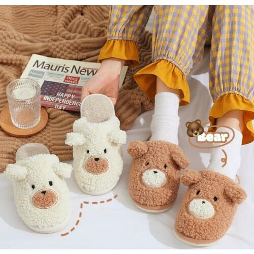 New cotton slippers female autumn and winter indoor and winter home cute cartoon non-slip couple net celebrity keep warm