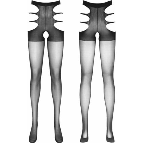 Women Hollow Out Crotchless Pantyhose Open Crotch Sheer Mesh Thigh-High Stockings Underwear Erotic Lingerie