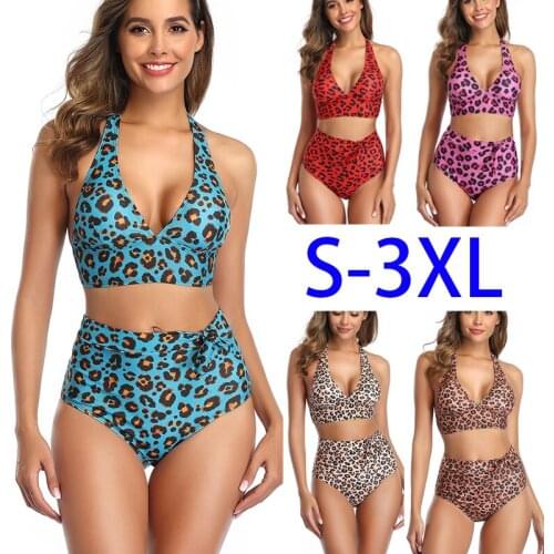 Woman Bikini Sexy Leopard Two Piece Plus Size Swim Suits Set High Waist 2021 New S-3XL Swimsuit Halter Top Swimwear