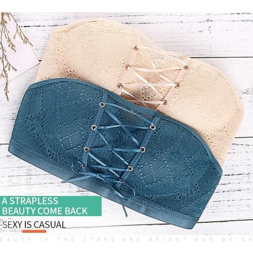 Women Soft Underwear Strapless Push Up Summer Sexy Lace Breathable Invisible Bra Bandage Backless Wireless With Drawstrings