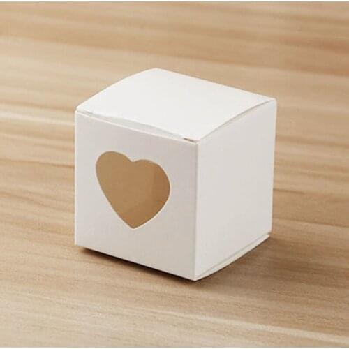 10pcs Square Kraft Paper Box with Heart Window Chocolate Candy Dragee Gift Boxes Transparent Heart Window Wedding Birthday Party