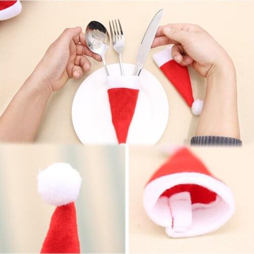 12 X Christmas Cutlery Bag Holders Pockets Dinner Table Decor Decorations Knife Holder Santa Hat Table Decoration Set