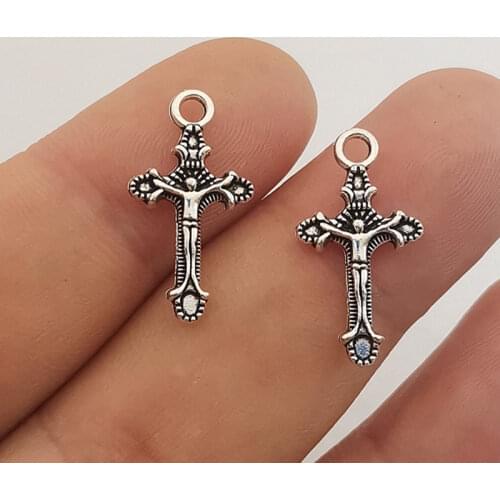 20pcs 22*12mm Antique silver Color Italy Jesus Catholicism Cross Metal Charm Pendant For Jewelry Making DIY Jewelry Findings