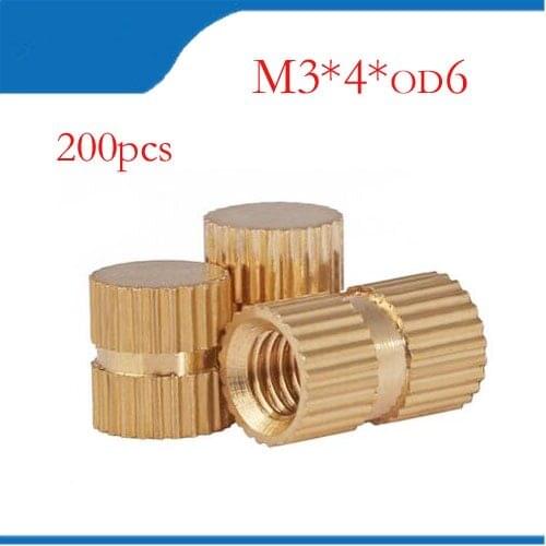 200pcs M3 x 6mm x OD 4mm Injection Molding Brass Knurled Thread Inserts Nuts