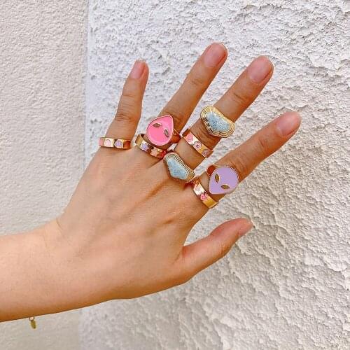 2021 Bohemian colorful enamel love heart ring cute simple metal gold color ring womens punk rock jewelry gift