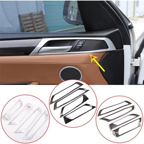 4pcs For BMW X3 F25 2014-2017 ABS Carbon Fiber/Oak Wood Grain Plastic Car Interior Door Handle Frame Cover Trim Accessories