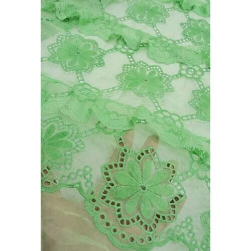 5yards/pc) Soft Tencel material 2021 newest African party lace lemon green with embroidery for graceful party dress FZZ005