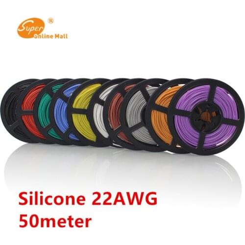 50M/lot 164ft 22 AWG Flexible Silicone Wire RC Cable 22AWG 60/0.08TS Outer Diameter 1.7mm Cables Electrical Wires Cable to diy