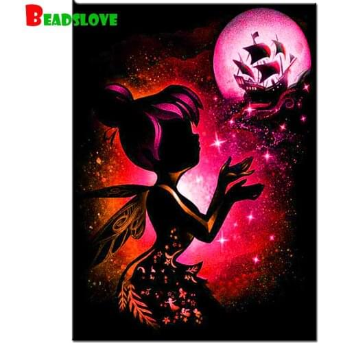 5d diy diamond painting Mermaid Princess Moon Boat,daimond embroidery full round mosaic diamond inlaid pattern,Children gift B63