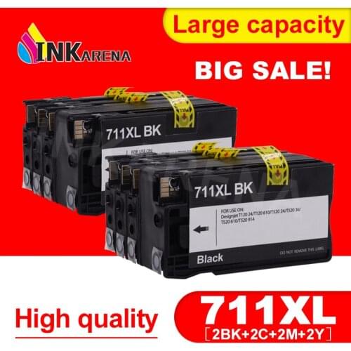 INKARENA 8 Pcs Compatible Ink Cartridge Replacement for HP711 For HP 711 711XL Designjet T120 T520 Printer Cartridges Full Ink