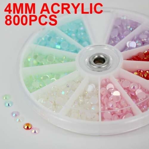 800pcs Nail Art Sticker acrylic rhinestones nail art diy Decoration Acrylic Wheel 4mm in 6 colors x 140pcs free shipping