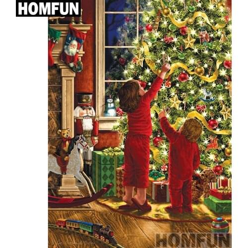 HOMFUN Full Square/Round Drill 5D DIY Diamond Painting "Christmas tree Gift" 3D Embroidery Cross Stitch 5D Home Decor A00868