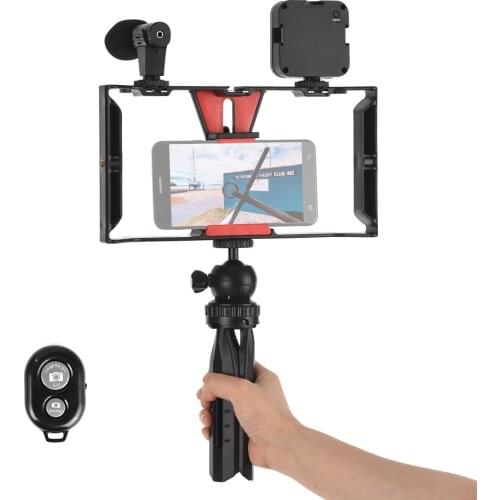 Andoer Smartphone Video Rig Vlog Kit Including Smartphone Cage with 3 Cold Shoe Mounts Desktop Tripod for Vlog Video Recording