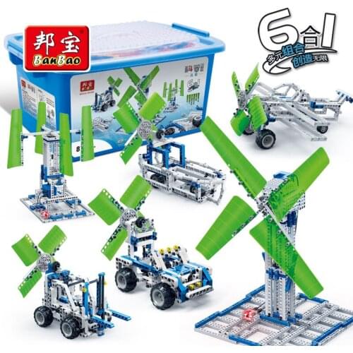 BanBao Science Series Wind Energy Building Blocks Children Kid Toys Gear Windmill Sets Car Plane