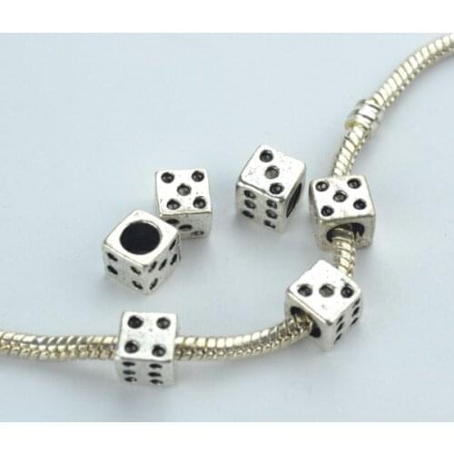 20 pcs alloy beads dice charm tibetan silver diy beads for European bracelet jewelry making 1851